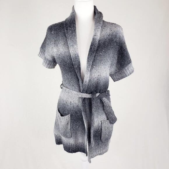 Cache Cardigan Women's XS Soft Ombre Black Grey Striped Cozy Short Sleeve  EUC - Picture 2 of 6
